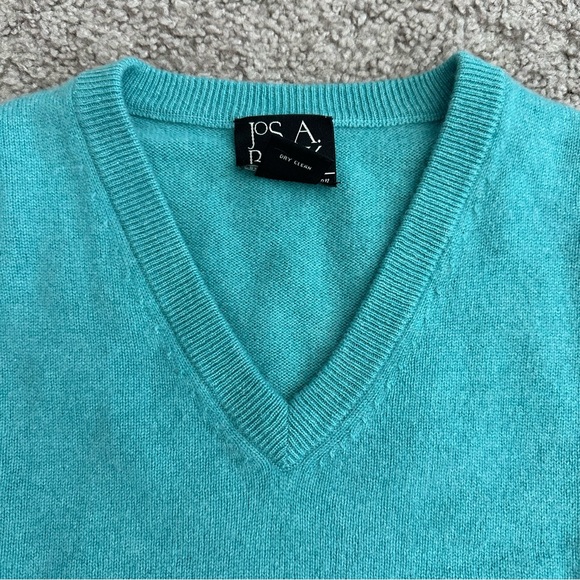 Jos. A. Bank Sweater Mens Size S Turquoise 100% Cashmere V Neck - Picture 5 of 9